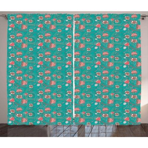 Coral Boho Floral Curtains Spring Bloom Garden Art Satin Fabric Drapes for Living Room Bedroom 2 Panel Window Set