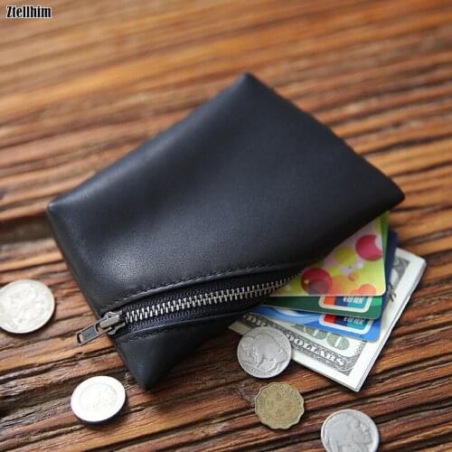 Genuine Leather Coin Purse For Women Men Cowhide Handmade Zipper Small Wallet Card Holder Case Change Money Bag Male Female Lady