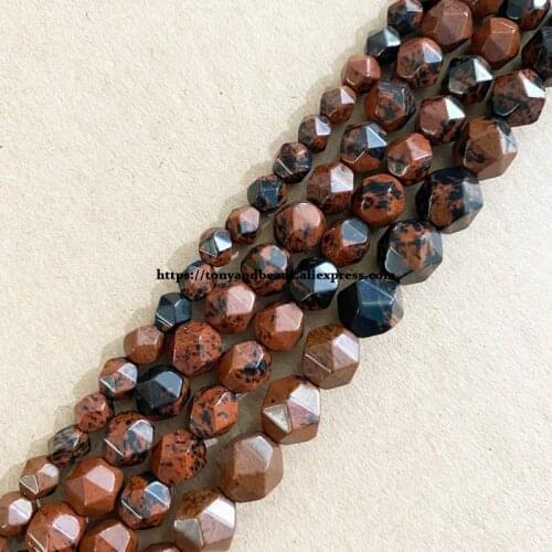 15" Natural Stone Big Cuts Faceted Mahogany Obsidian Round Loose Beads 6 8 10 mm Pick Size