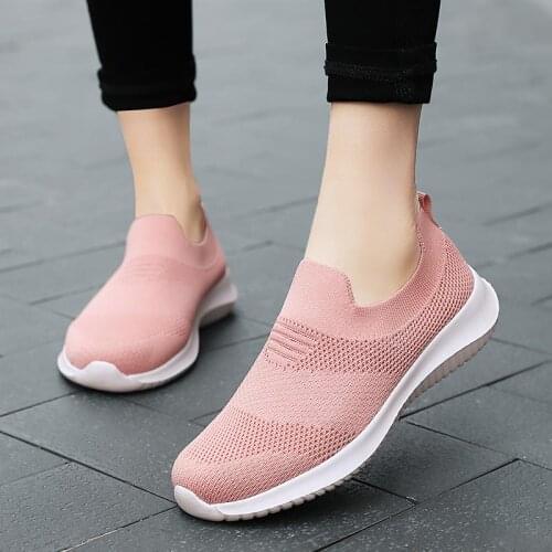 Summer Slip on Women Sneakers Socks Lady Ladies Sport Shoes Sneakers Womens Running Shoes Sports Woman Pink Knitted Flat D-1050
