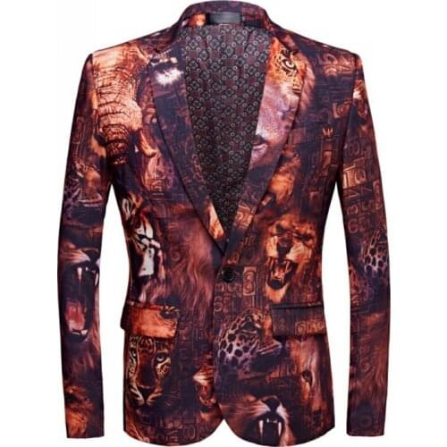Mens tiger animal printed suit Tide Men Plus Size DJ Night Club Stage Singers Costume Casual Suit