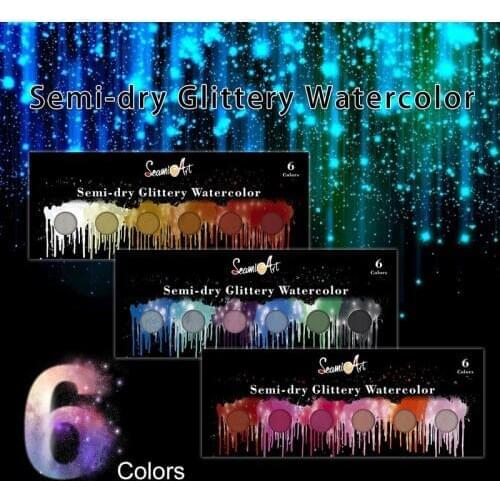 6 Colors Metallic Watercolor Pigment Painting Set for Artist Drawing Glitter Cool Warm Colors Paint Water Color Pan Art Supplies