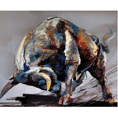 Painting By Numbers DIY Dropshipping 50x65cm Fighting Copper Bull Animal DIY Handmade For Living Room Wall Decor Oil Painting