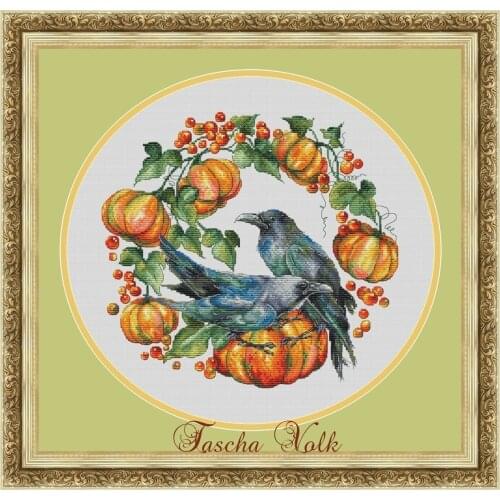 Bluebird pumpkin wreath 39-39 Cross Stitch Set DIY Kit Embroidery Needlework Craft Packages Cotton Fabric Floss