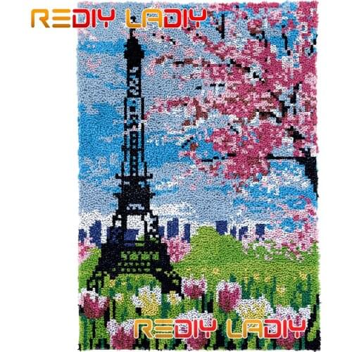 Latch Hook Rug Kits Spring Paris Plush Wall Hanging DIY Carpet Rug Chunky Yarn Arts Cushion Crocheted Floor Mat Hobby & Crafts