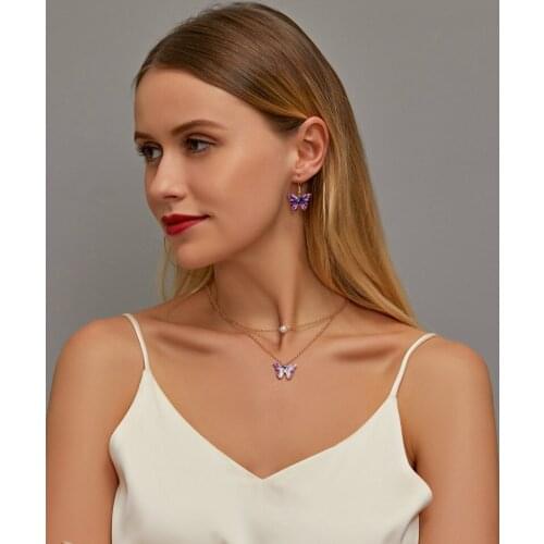 New Vintage Earring Jewelry Fashion Butterfly Shape Earring Necklace Pendant For Women Simple Alloy Earrings Party Gift