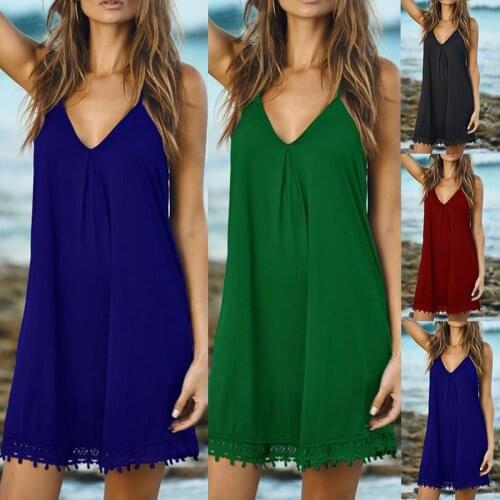 Women Dress V Neck Solid Sleeveless Sling Stitching Swing Dress Chiffon Suspender Summer Polyester Vestido De Mujer Femme Robes