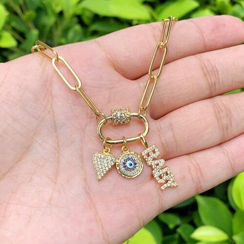 Suitable For Baby Jewelry Gift Letter/Heart Brass CZ Micro Insert Pndant Gold Plated Cuban Chain Necklace