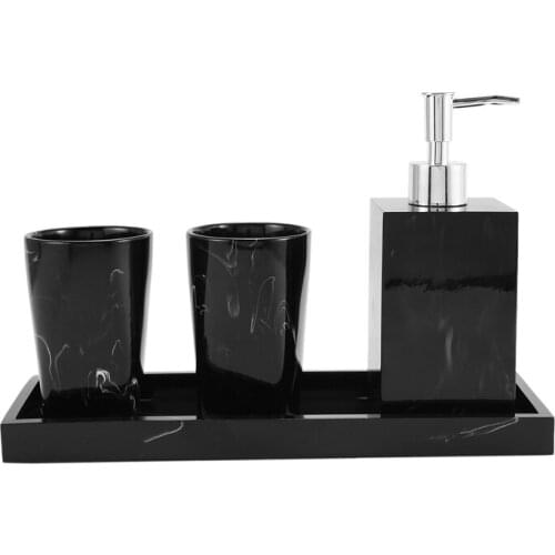 Marble Texture Bathroom Supplies Black 4Pcs Resin Bathroom Accessories with Dispenser Toothbrush Holder Soap Dispenser