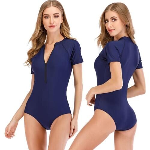 Rashguard Women Plus Size Short Sleeve Swimsuit One Pieces Swimwear Surfing Clothes Wetsuit Diving Suit S-2XL Size Rash Guard