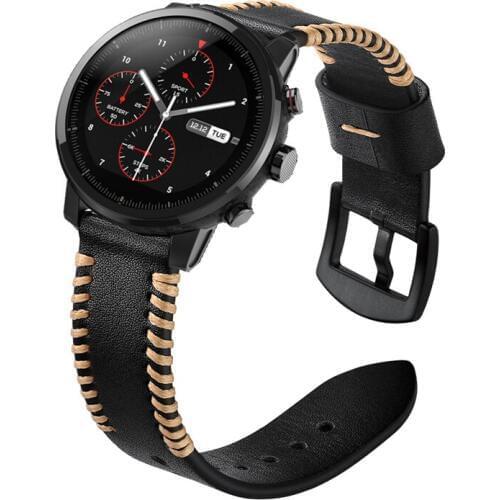 20mm or 22mm Handmade line Genuine Leather watch band straps for Samsung Gear S3 S2 Classic Sport huawei watch 2 Pro Huami watch