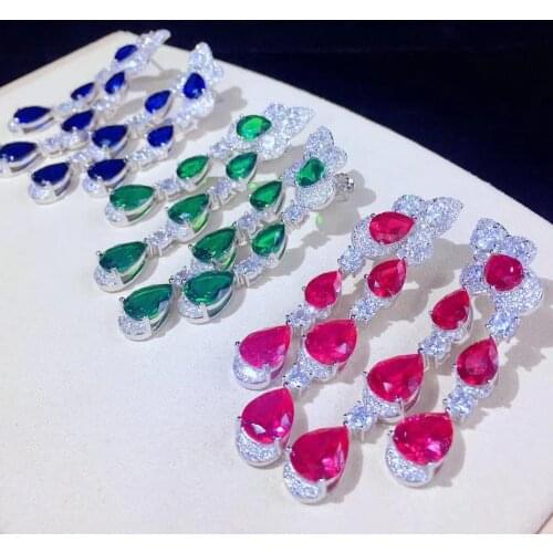 925 sterling silver with cubic zircon long drop earring fine women jewelry for party wedding elegant free shipping blue green