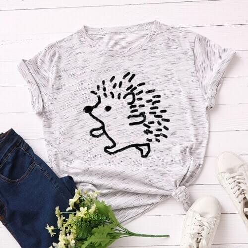 Cute Hedgehog Print T Shirt 2020 Summer 100% Cotton Women T-shirt Plus Size S-5XL Graphic Tees Short Sleeve Tshirts Tops Ladies