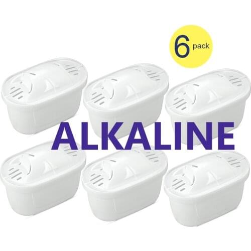 6-Pack Alkaline Water Replacement Filter Cartridge, fits Brita Pitcher Maxtra Mineral Filter - raise pH Antioxidant ORP -200mv