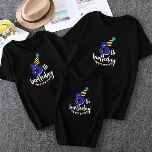 5th Birthday Tshirt Family Look Matching Tshirts Mom Dad Daughter Son Summer Short Sleeve Birthday Party Clothes Drop Shipping