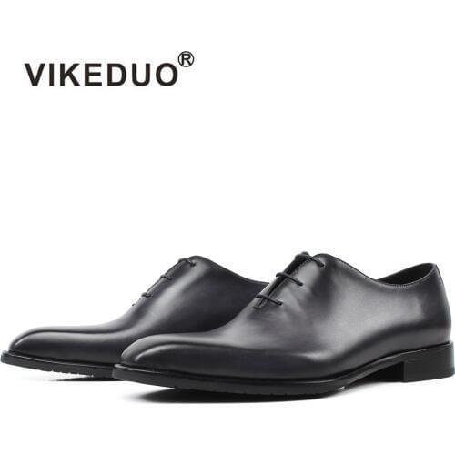 VIKEDUO New 2020 Patina Men Dress Shoes Gray Genuine Leather Wedding Office Zapatos de Hombre Handmade Blake Bespoke Oxford Shoe
