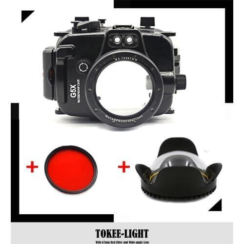 Waterproof Underwater Housing Diving Case for Canon G15 G16 G5X G7X G9X Camera +With 67mm Red filter + Wide Angel Dome lens