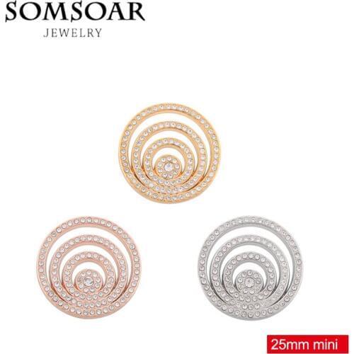 Somsoar Jewelry 25MM Sparkling Interchangeable Multi-Round Crystal Coin Disc Fit 35MM Coin Holder Frame Pendant 10pcs/lot
