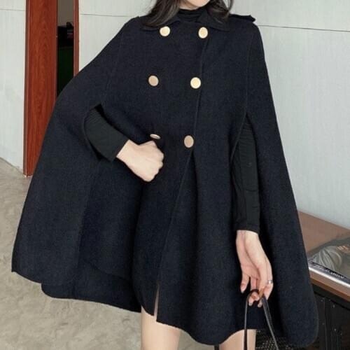 Autumn/Winter Korean Woman Sexy Harajuku Cloak Woolen Coat JK Sweet Girl Gothic Dark Lolita Goddess Offiec Lady Costume Coat