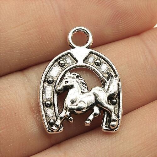 10pcs Horseshoe Horse Charms Pendant DIY Jewelry Findings Antique Silver Color Tone 0.9x0.7 Inch (23x17mm)