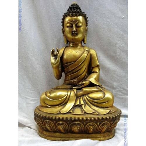 12" China gilt bronze carved beautiful Buddhism Medicine Buddha Sculpture Statue