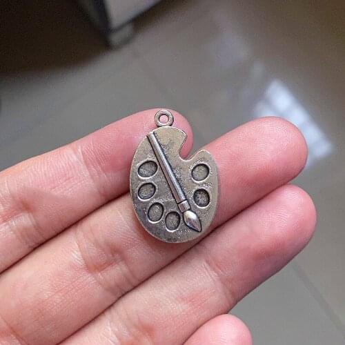 18pcs Student Paint palette Charms Pendants Accessories, Tibetan Silver Color For Diy Necklace Handmade Earring Jewelry Makeing