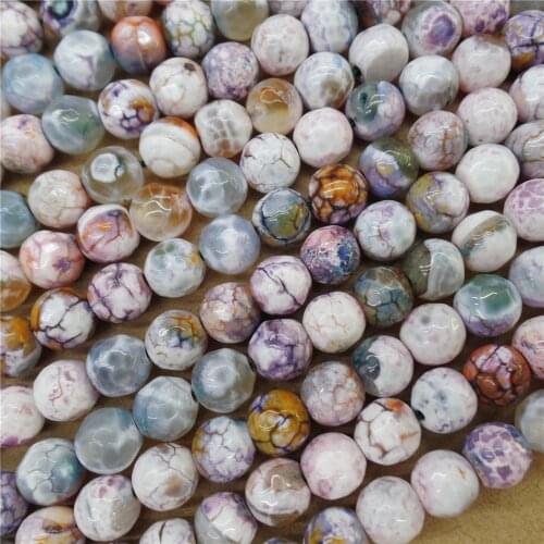 2 Strands 8mm Purple And White Fire Dragon Veins Agate Facet Ball Loose Beads DIY Jewelry Making 15.5Inch M495
