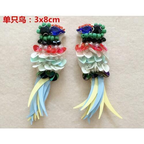 5 pairs birds patches 3D Handmade rhinestone beaded Patch for clothing DIY sew on parches Embroidery applique animals