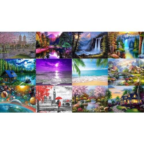 5d Diy Diamond Painting Landscape Embroidery Cross Stitch Mosaic Home Decoration Sticker Handmade New Year Wall Sticker