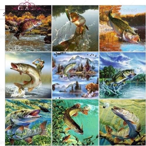 5D DIY Diamond Painting Fishing Diamond Embroidery Fish Full Square Round Drill Picture Of Rhinestone Handicraft Home Decoration