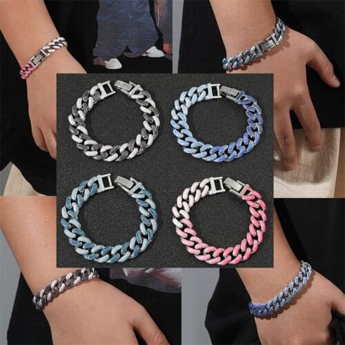 Free Shipping Trendy Cuban Chain Men Women Hip Hop Bracelet Gradient and Alternate Enamel Color Jewelry Lover Valentines Day