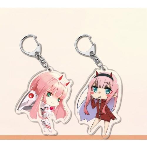 1 Pcs New Anime DARLING In The FRANXX Keychains 02 ZERO TWO Acrylic Pendant Keyring School Bag Charm Key Holder Figure Toys Gift