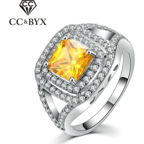 CC Jewelry Ring For Women Fashion Jewelry Luxury Yellow Stone White Gold-Color Rings Bridal Wedding Engagement Bijoux CC1114