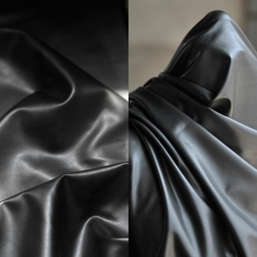 Black Matte Pleather Faux Leather Stretch Vinyl Polyester Lycra Spandex Medium Weight Apparel Craft Fabric