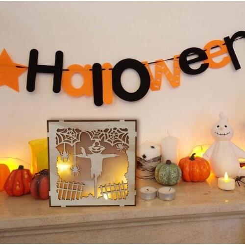 Halloween Wooden Wall Hanging Ornament LED Lights Halloween Decorations for Home, Halloween Party Supplies