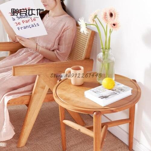 Yeliang Wood Nordic Solid Wood Tea Table Japanese Cherry Wood Side Table Black Walnut Sofa Side Table Round Table