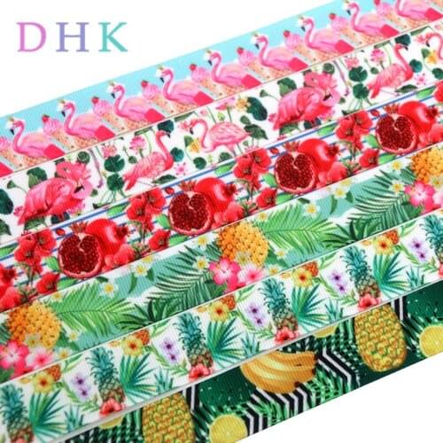 DHK 50yards fruits flamingo pineapple printed grosgrain Ribbon Accessory hairbow headwear decoration Wholesale OEM DIY S902