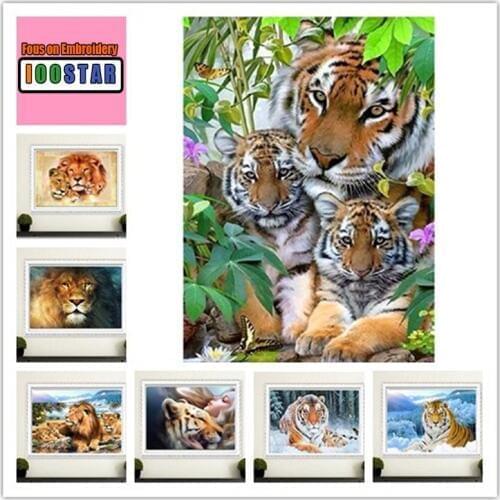 DIY 5D Diamond Mosaic Lion tiger Handmade Diamond Painting Cross Stitch Kits Diamond Embroidery Patterns Rhinestones gift