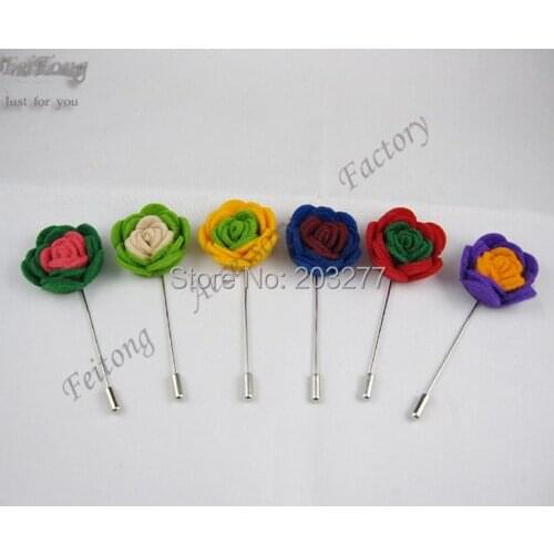 Double color Felt flowers lapel pin brooch pins 12pcs/lot 13color for your choice Free shipping