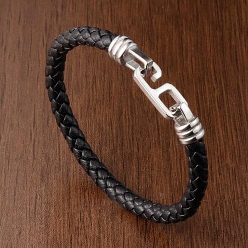 Classic Design Leather With Accessories Inlaid And Spliced Stainless Steel Mens Leather Bracelet Gift Promotion