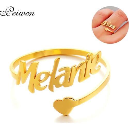 Personalized Custom Name Ring Love Heart Letter Couple Rings Stainless Steel BFF Ring For Women Men Nameplate Jewelry Gift