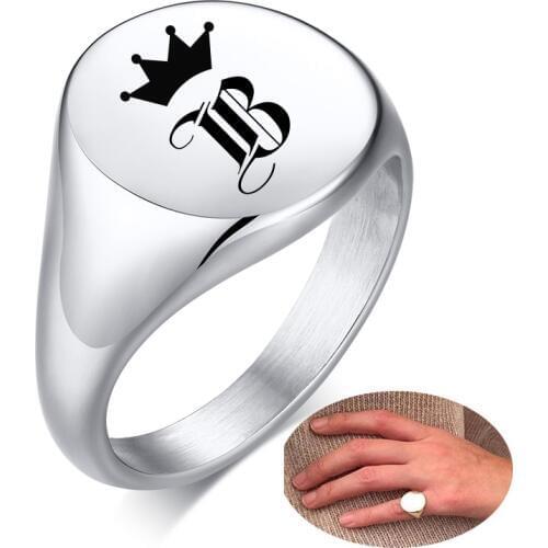 Personalized Engraved Signet Ring Women Polished Simple Customize Letters Stainless Steel Round Band Ring For Gift