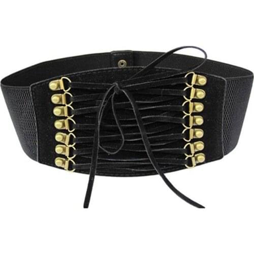 Women Fashion Wide Elastic Stretch Belt Tassel Lace Up Corset Waist Waistband