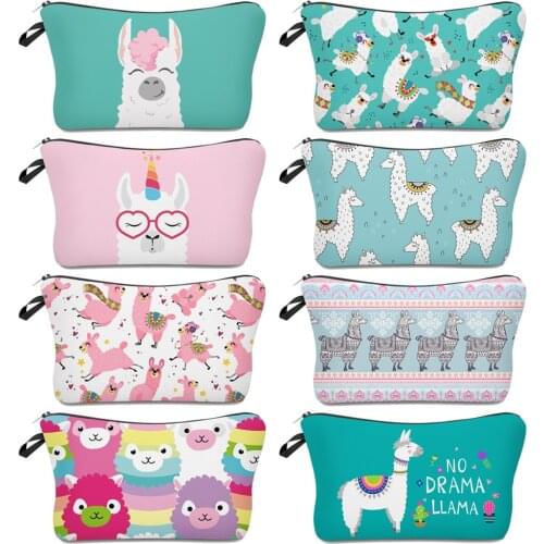 Cosmetic Funny Animal Cute Alpaca Pattern Ladies Large Storage Makeup Bags Organizer For Travel Women 3D Print Design Fashion