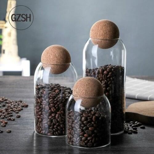 Round Cork Tea Transparent Glass Storage Bottle Jars Containers 500ml/800ml/1200ml Lead-Free Sealed Can Coffee Tank Grains