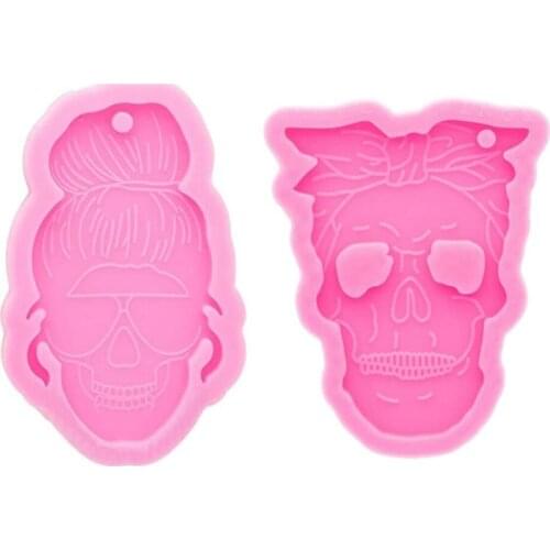 Cool Skull Women Key Chain Silicone Mold Hip-hop Style Holloween Jewelry Pendant Glossy Molds Accessories Diy Epoxy Resin Craft