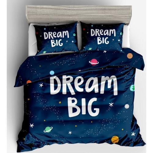 Galaxy Planet Duvet Cover Sets,Blue Big Dream Design Bedspread ,2/3pcs Bedding set with Pillowcase Twin Szie for Kids Bedclothes