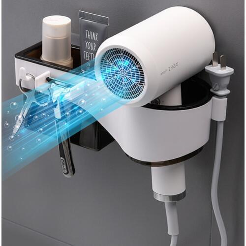 Wall-Mounted Hair Dryer Holder Bathroom Cosmetic Storage Rack Home Multifunction Hair Dryer Shelf Plastic Bathroom Accessories