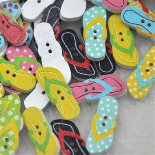 New 10/50/100pc Mix Color Summer slippers Wood Buttons Sewing 25X10mm WB231