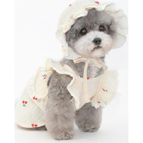 Dog Dress With Hat Cap Summer Cat Dog Dresses Skirt Outdoor Travel Pet Clothing Puppy Pomeranian Poodle Bichon Corgi Dog Clothes